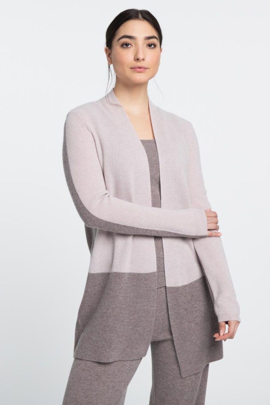 Clearance Kinross Cashmere Rib Colorblock Cardigan