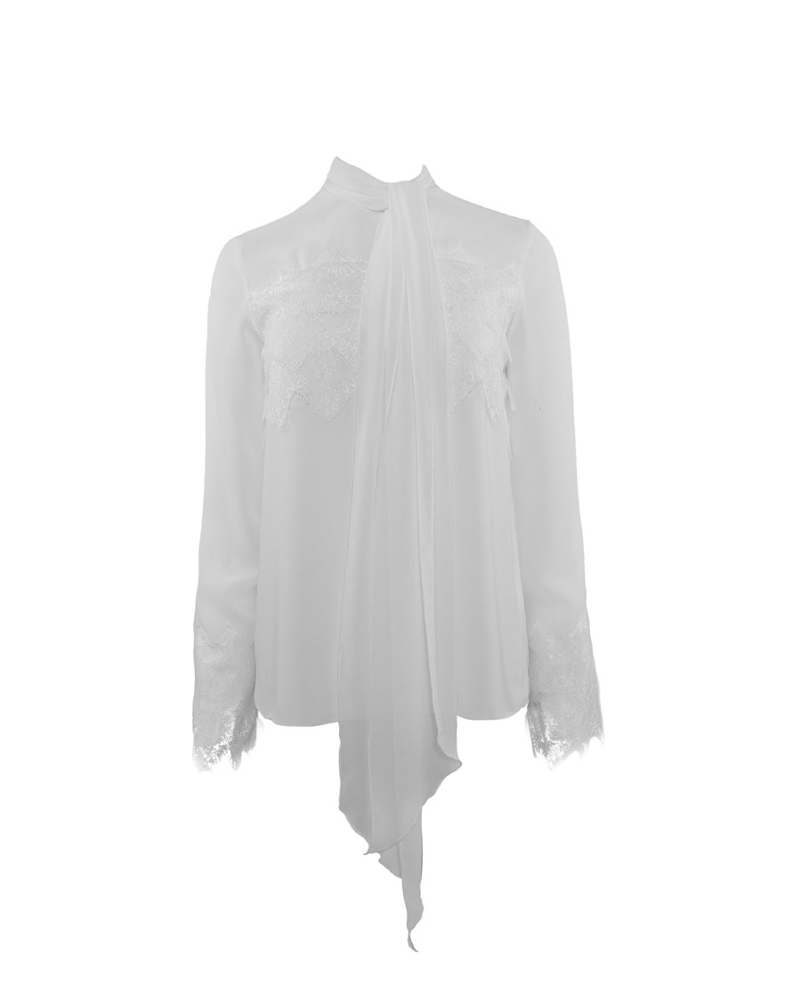 New THEO The Label Idalia Lace Trim Blouse Ivory