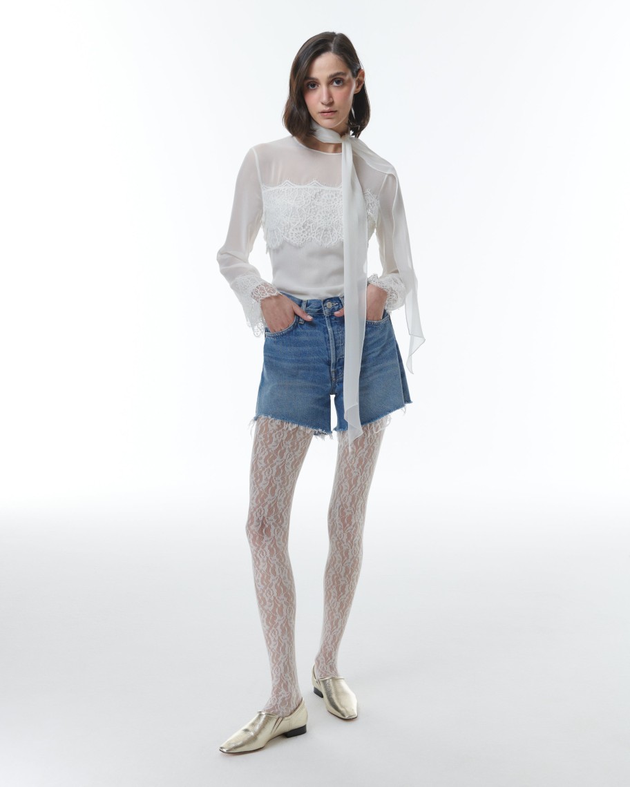 New THEO The Label Idalia Lace Trim Blouse Ivory