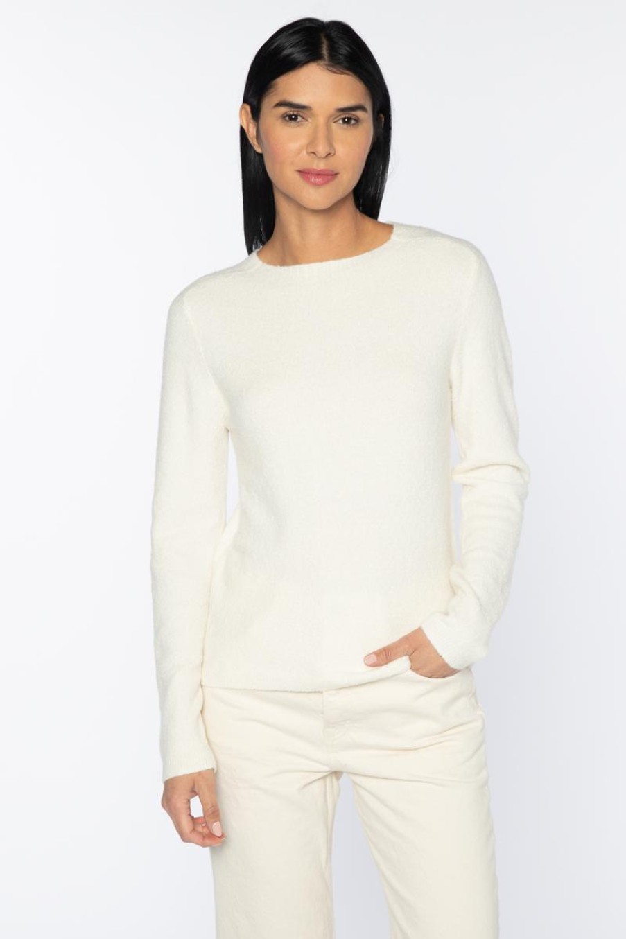 Clearance Kinross Cashmere Stretch Boucle Crew