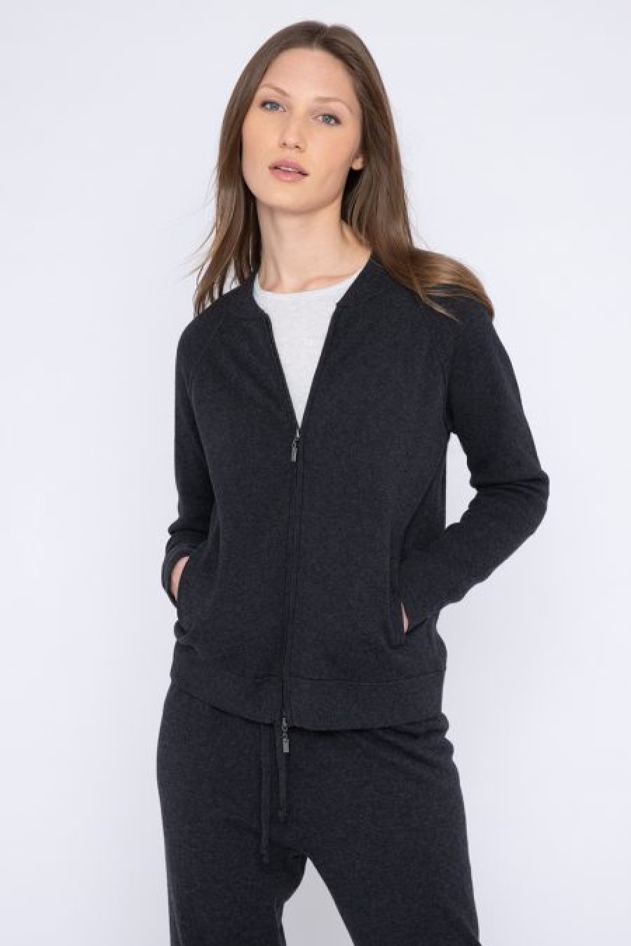 Clearance Kinross Cashmere Baseball Zip Cardigan