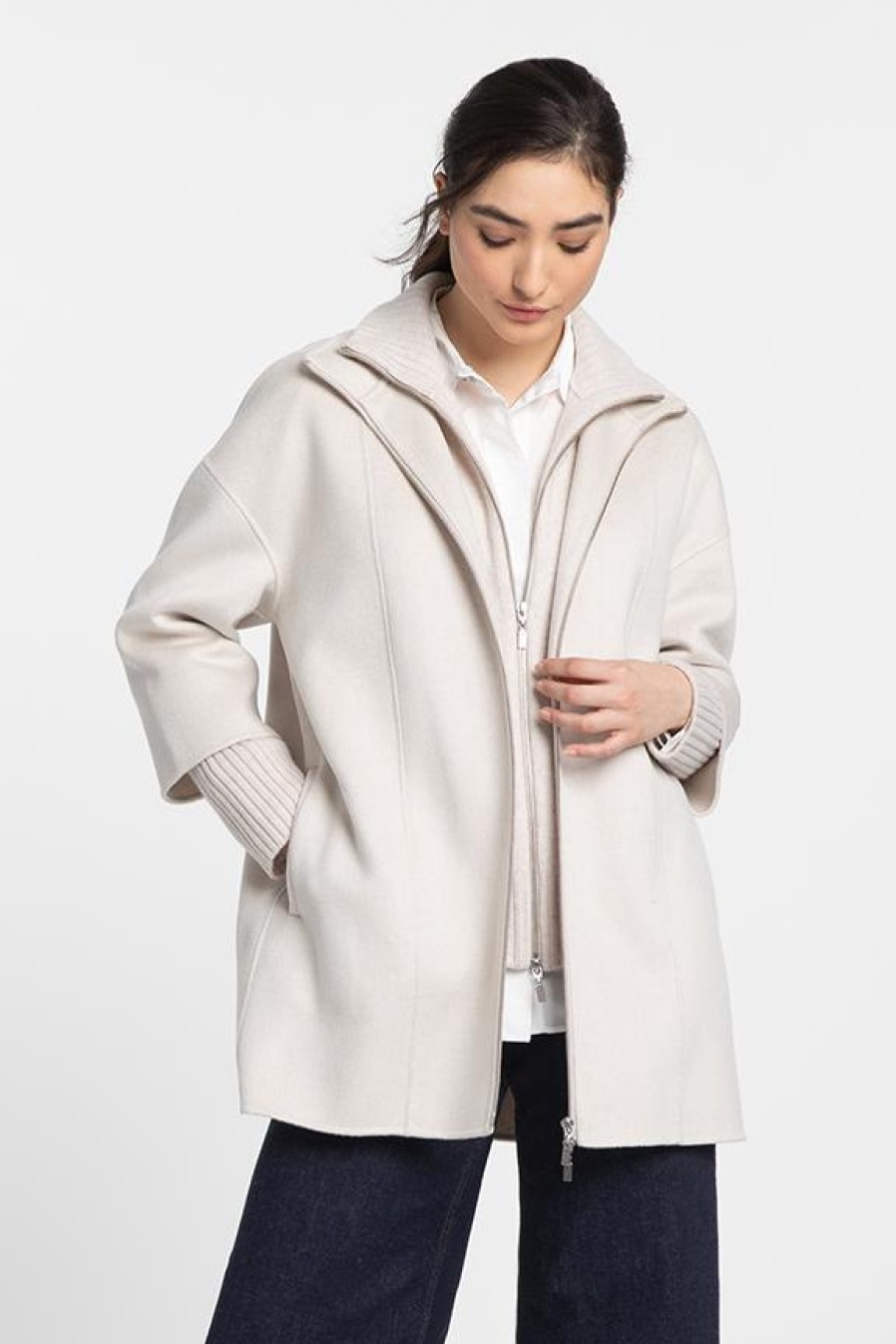 Wholesale Kinross Cashmere Knit Insert Zip Mock Coat