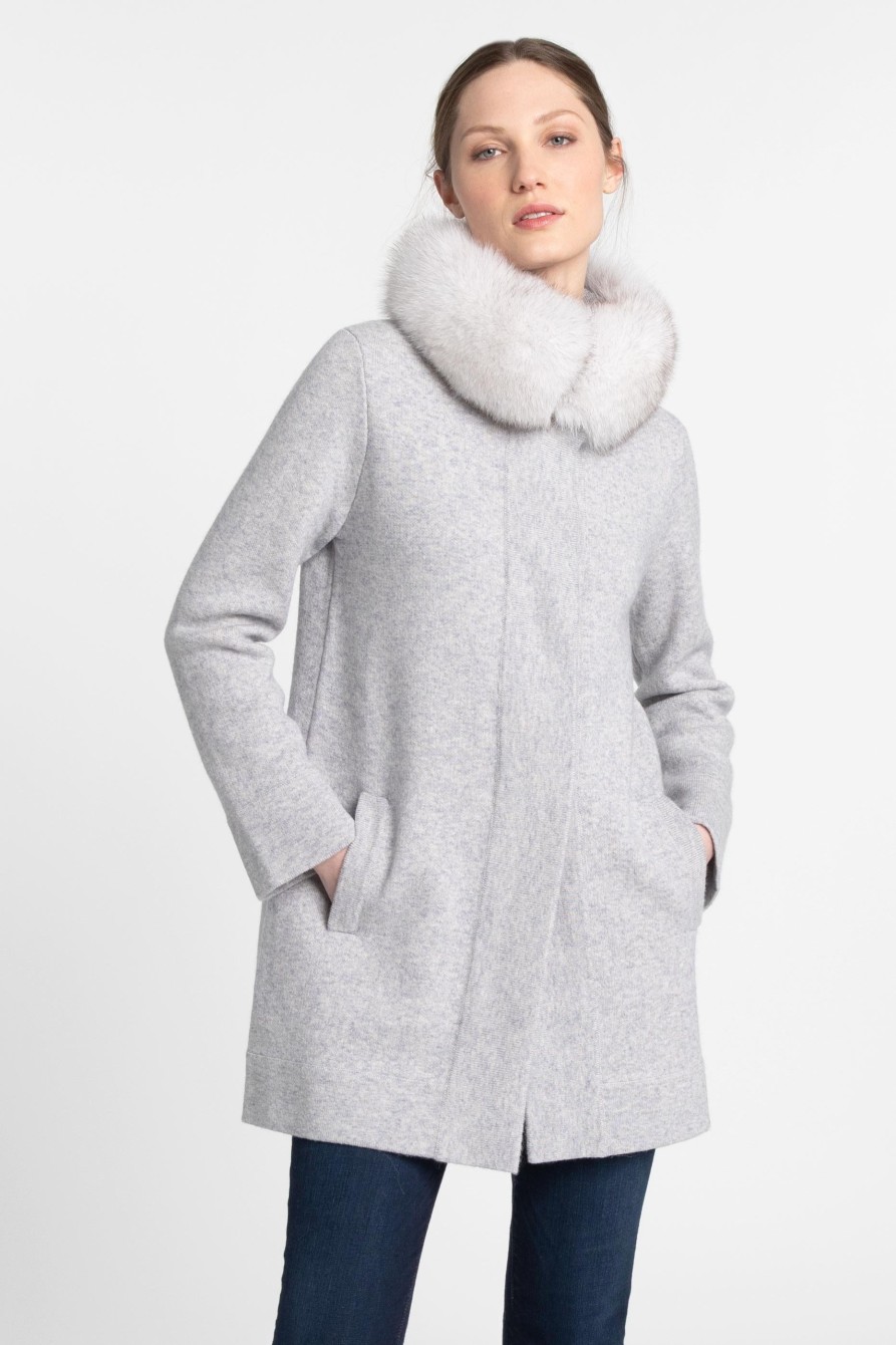 Clearance Kinross Cashmere Fur Collar Swing Cardigan