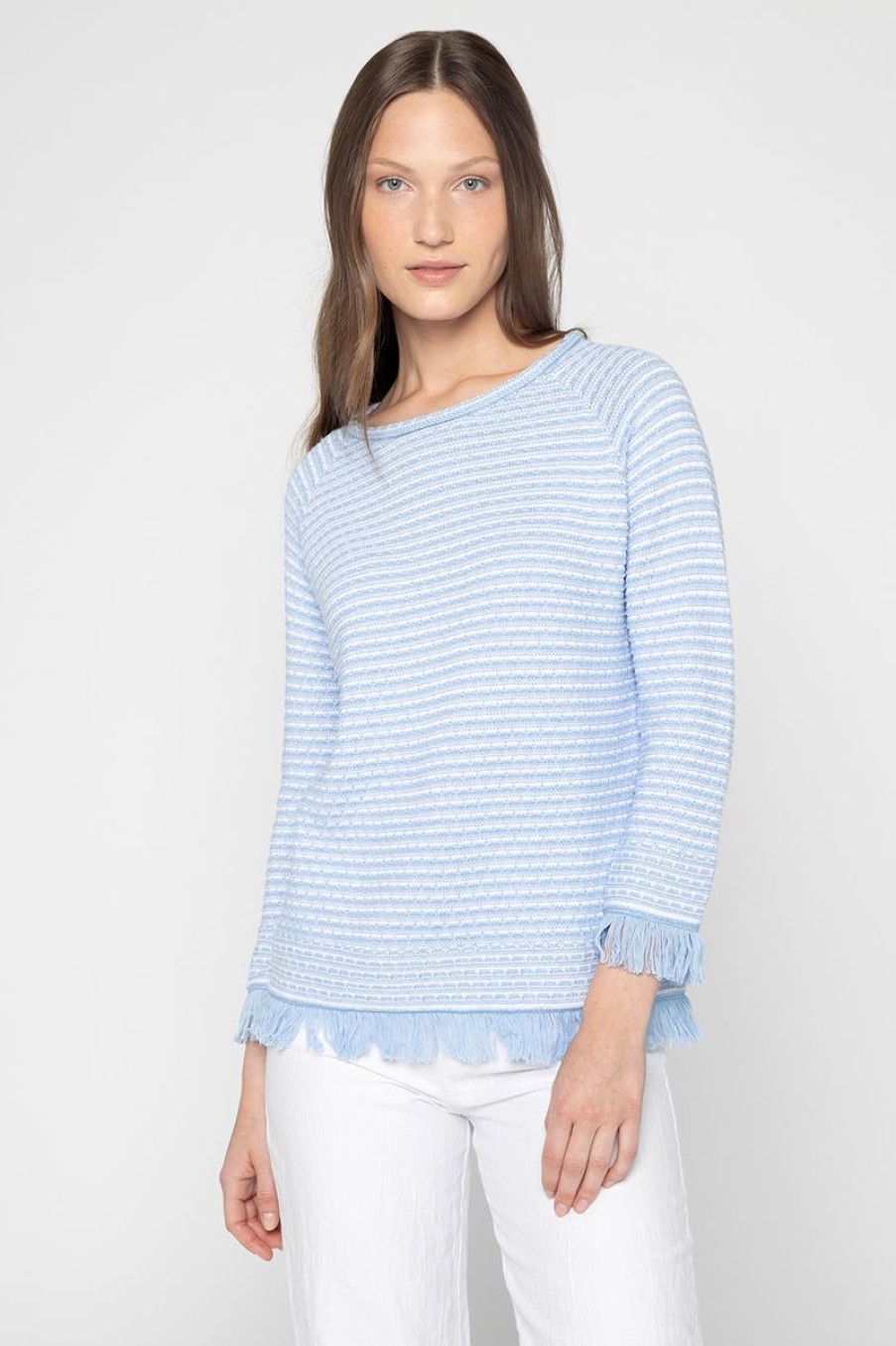 Best Kinross Cashmere Textured Fringe Pullover