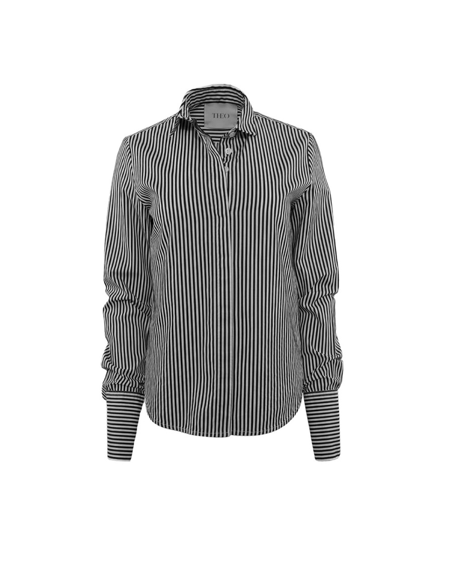 Online THEO The Label Larisa Striped Shirt Black/White