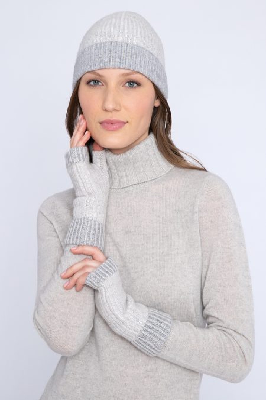 New Kinross Cashmere Plaited Colorblock Hat