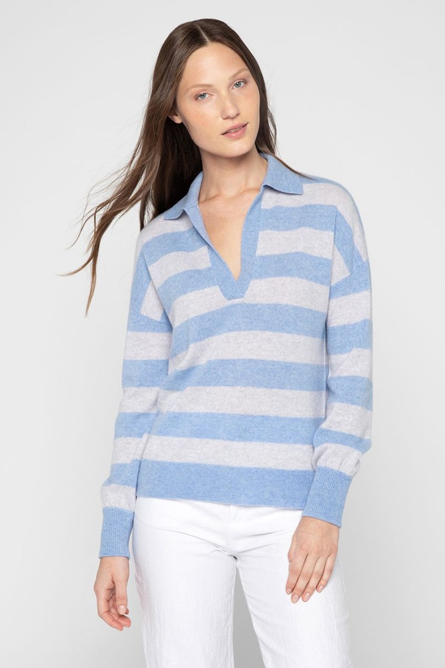 Clearance Kinross Cashmere Easy Stripe Polo