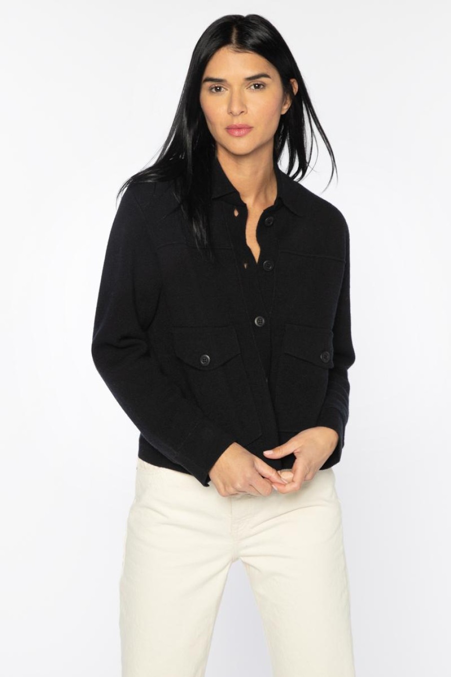 Wholesale Kinross Cashmere Doubleknit Crop Shacket