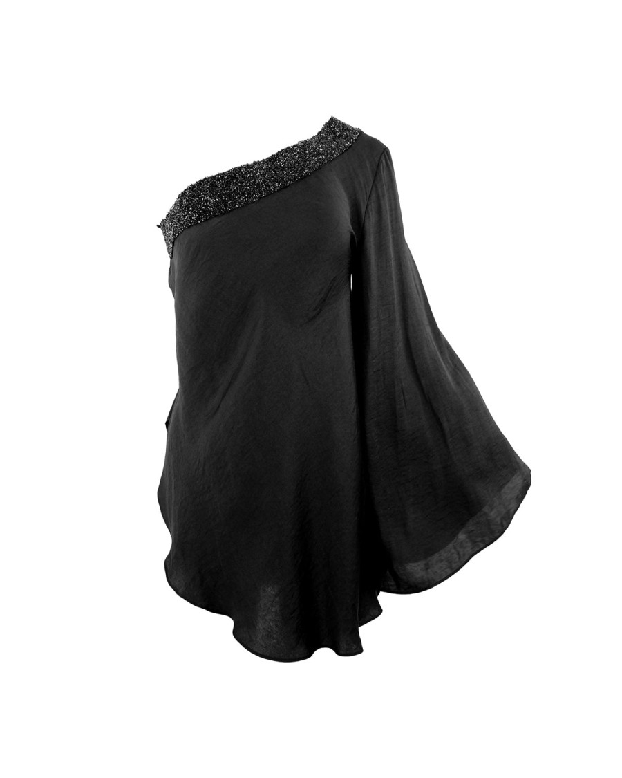 Best THEO The Label Hyppolite Goddess One Shoulder Black