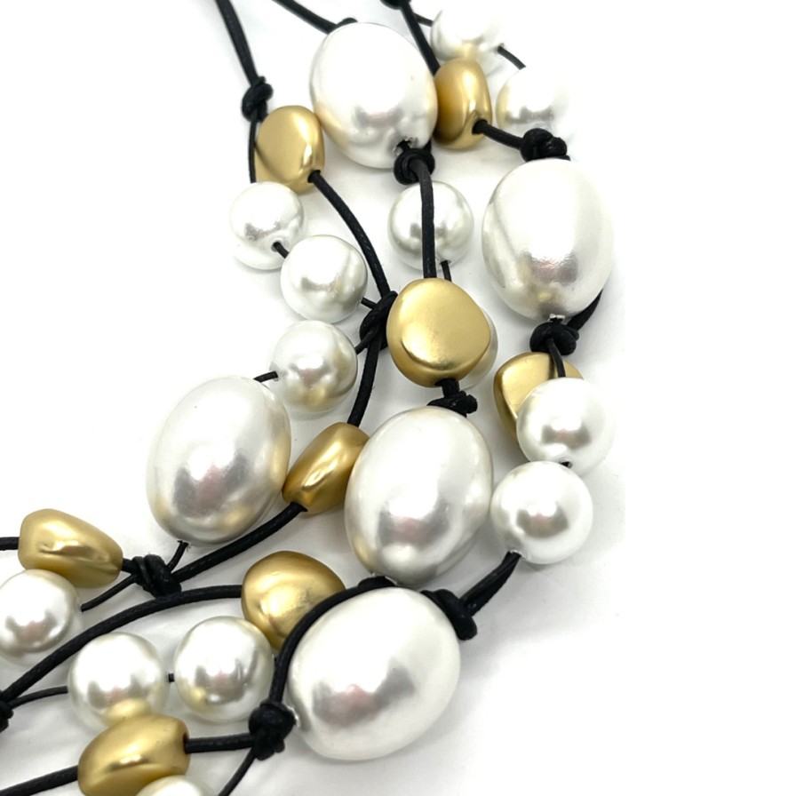 Hot Deborah Grivas Cotton And Glass Pearl With Matte Black Crystal Torsade Necklace