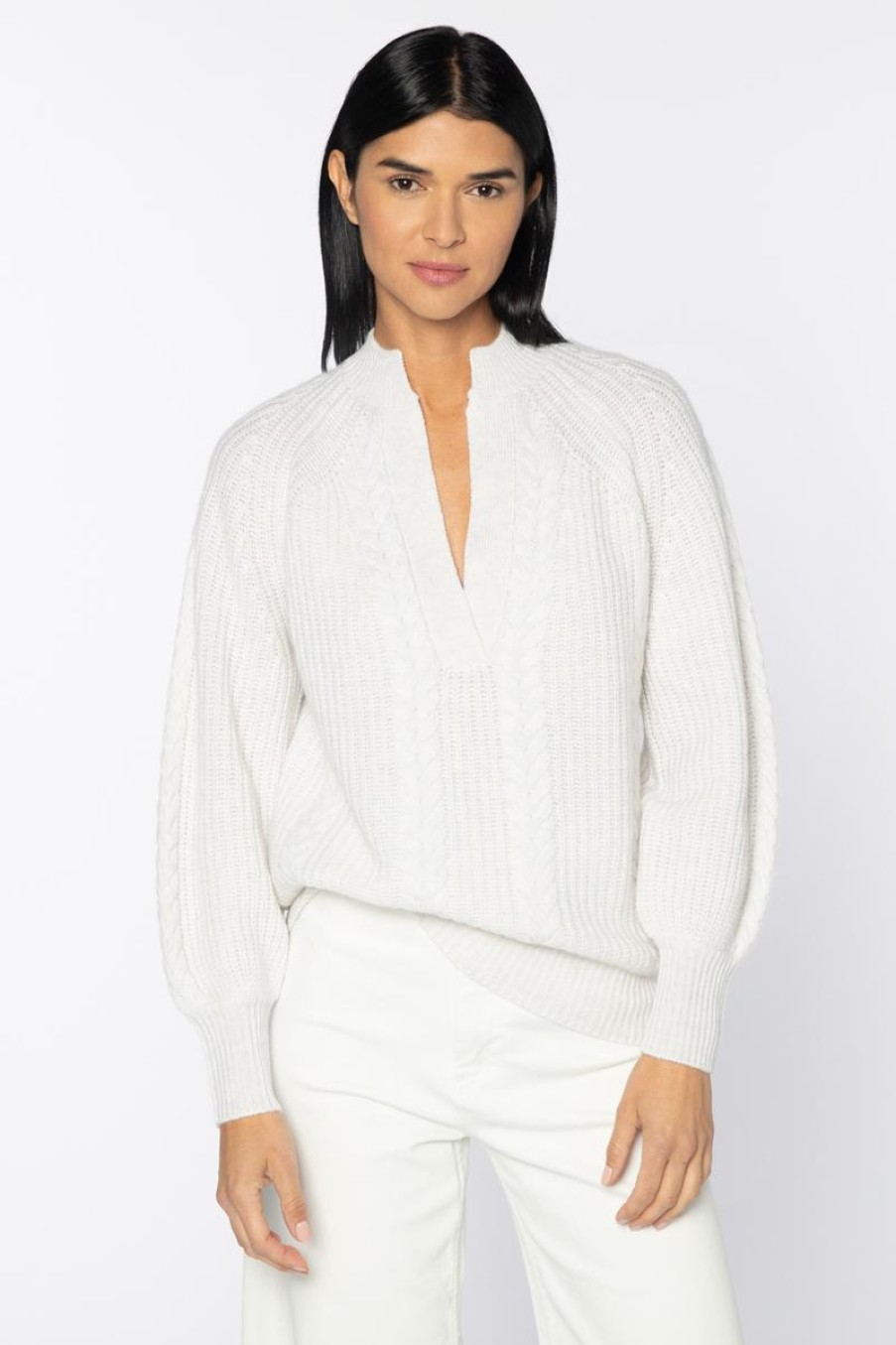 Clearance Kinross Cashmere Cable Splitneck Crew