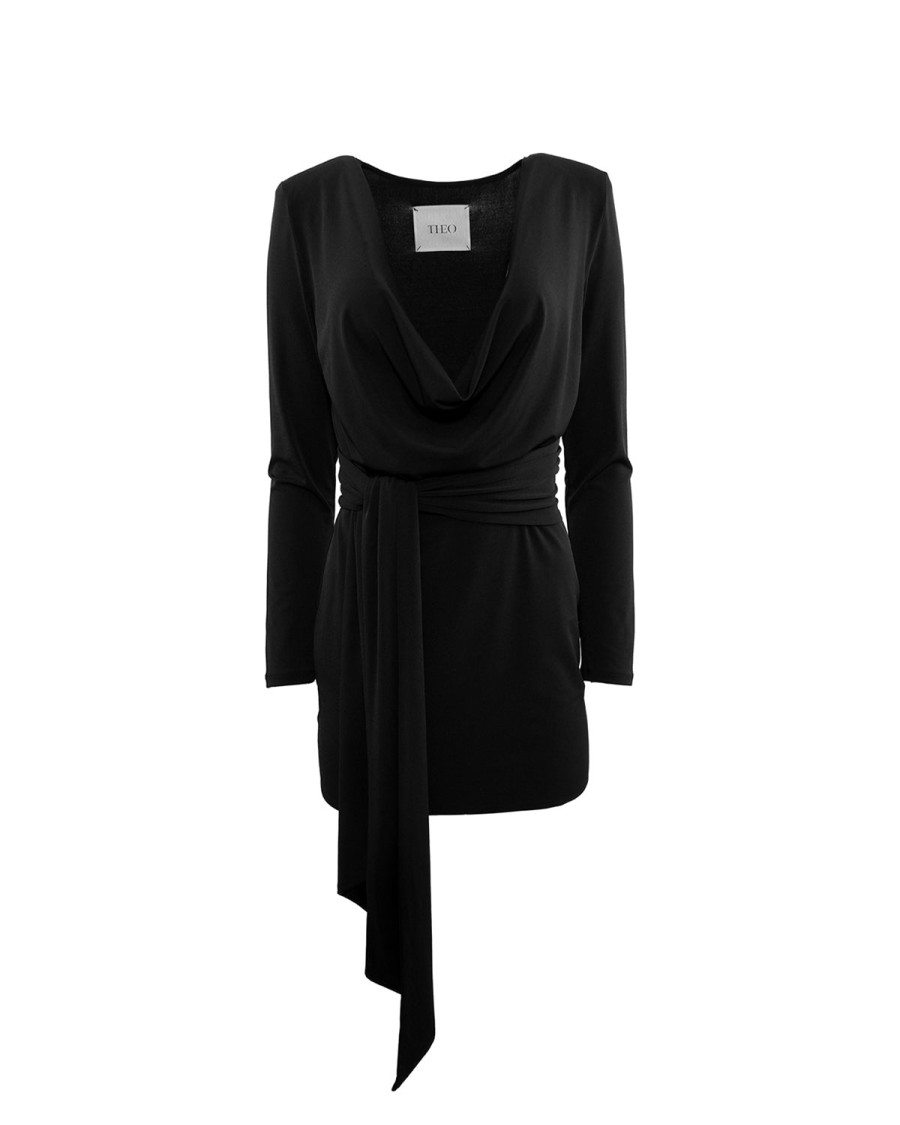 New THEO The Label Kallisto Draped Front Dress Black