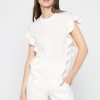 Best Kinross Cashmere S/L Ruffle Crew Bianco