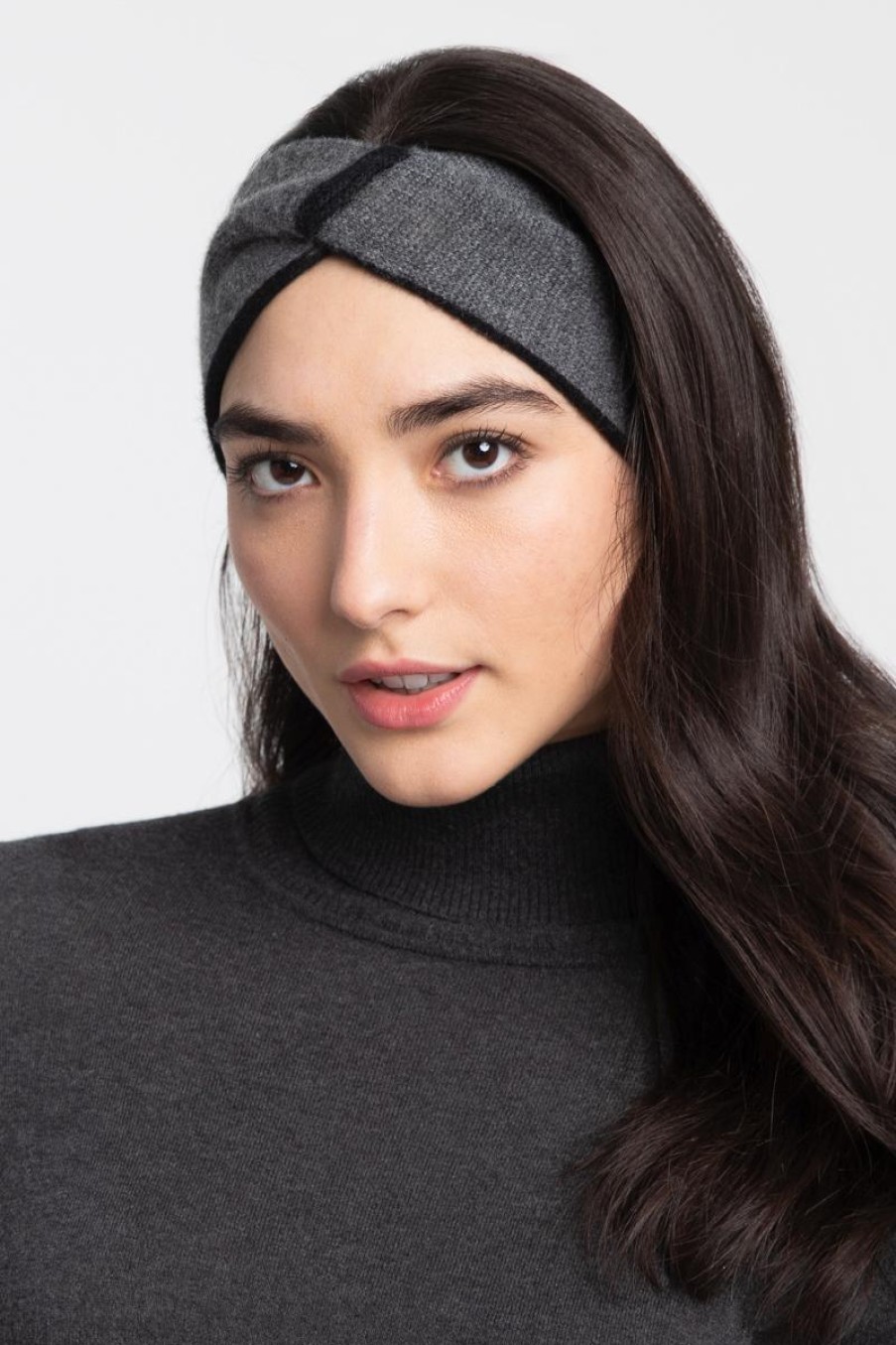 Best Kinross Cashmere Colorblock Twisted Headband Oblack/Flanneseal/Dune