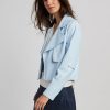 Clearance Adrøit Atelier Ninon Short Vegan Leather Open Front Jacket Blue Sky