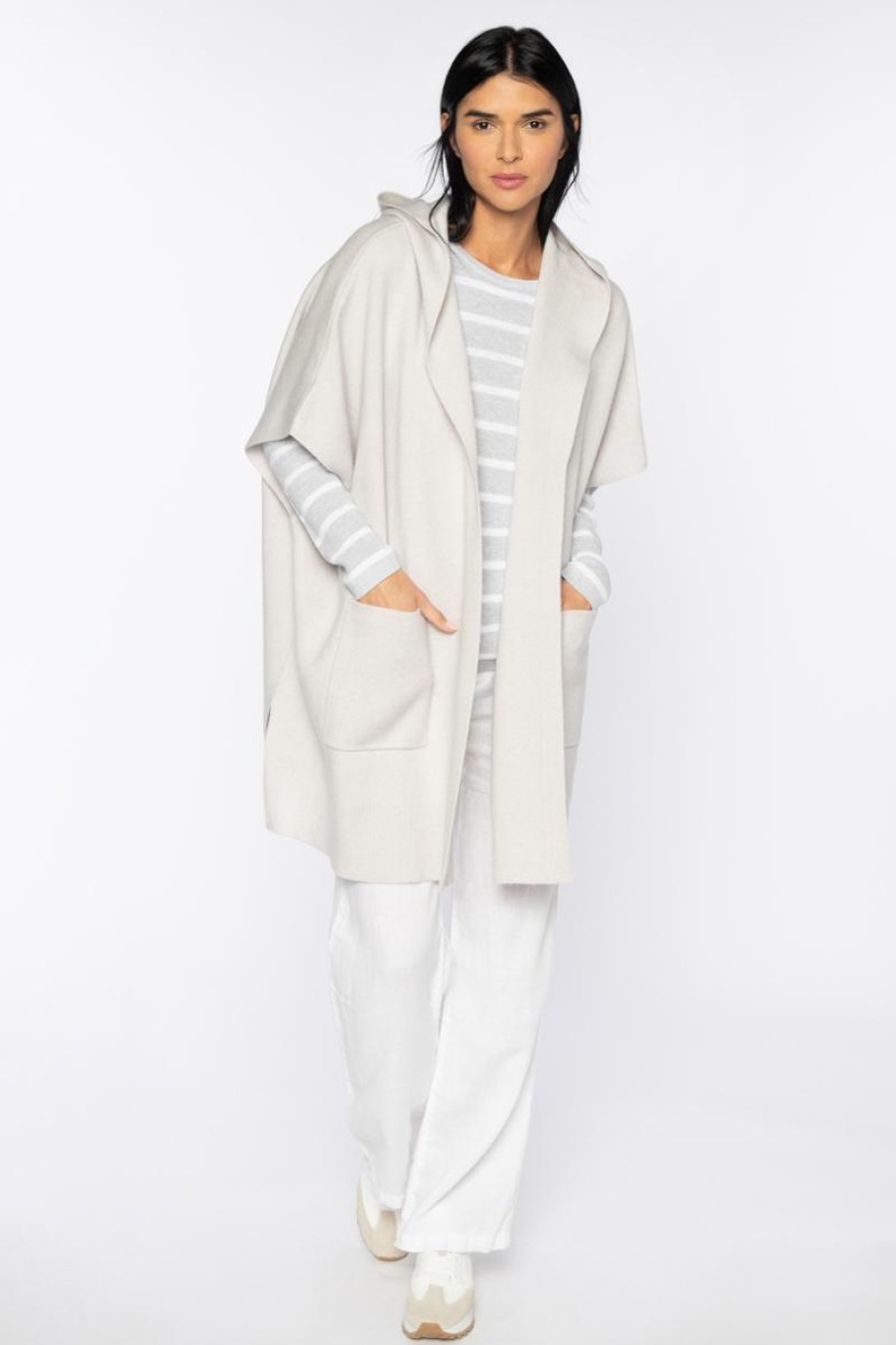 Wholesale Kinross Cashmere Doubleknit Hooded Slvless Cardi