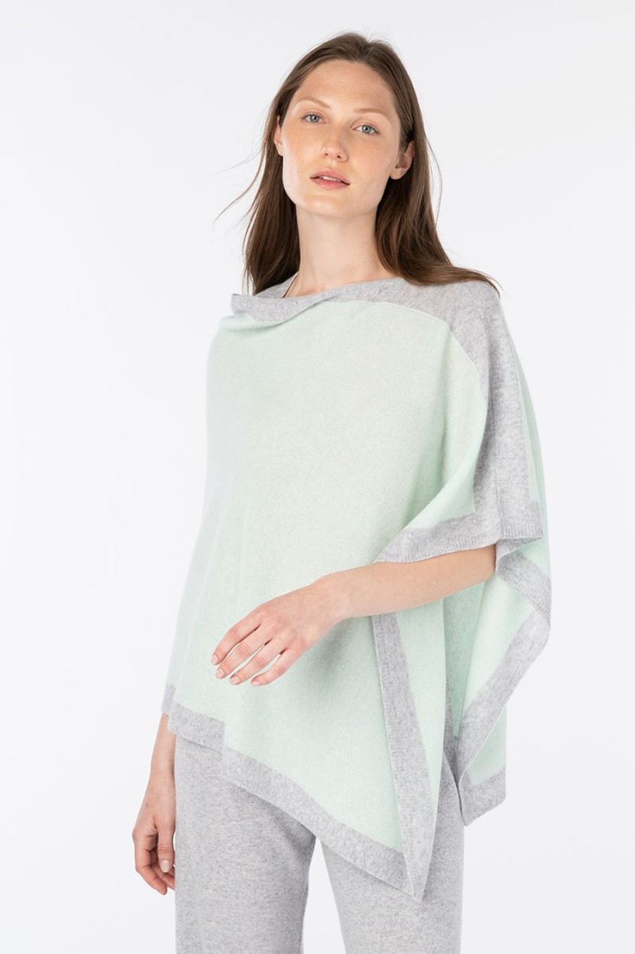 Clearance Kinross Cashmere Contrast Trim Poncho