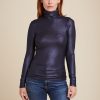 New Majestic Filatures Soft Touch Metallic Long Sleeve Turtleneck Top