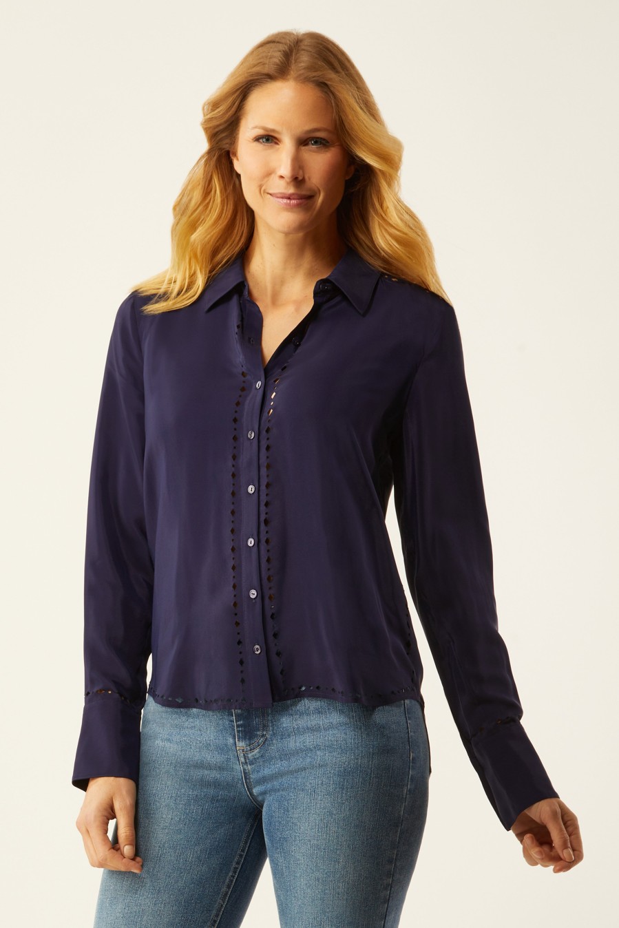 New Ecru Specialty Store Streep Classic Shirt With Laser Cut In Silk