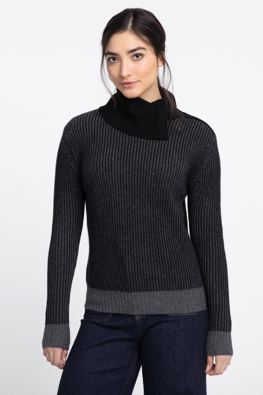 Wholesale Kinross Cashmere Plaited Zip Collar T-Neck