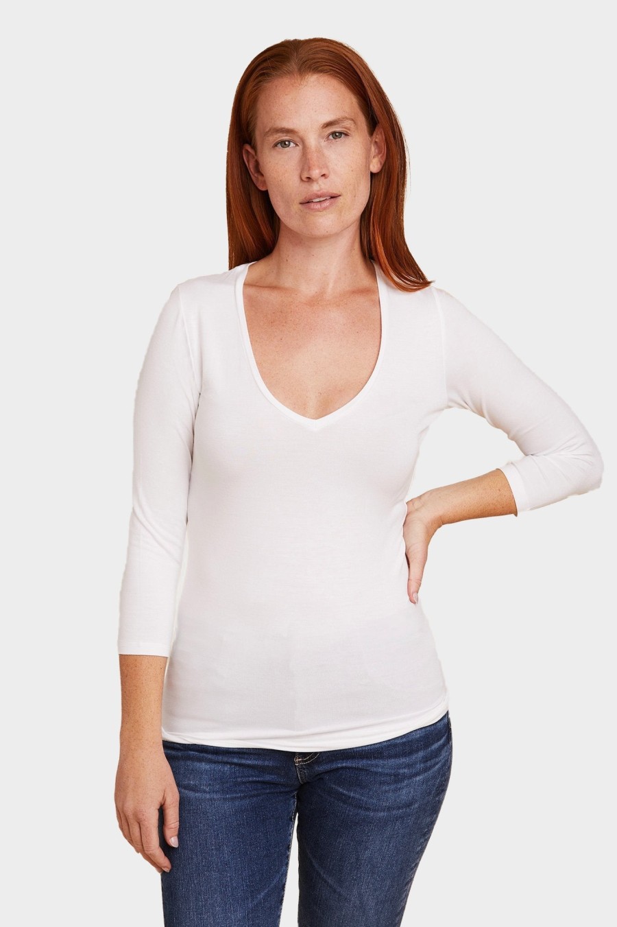 Hot Majestic Filatures Soft Touch 3/4 Sleeve V-Neck T-Shirt