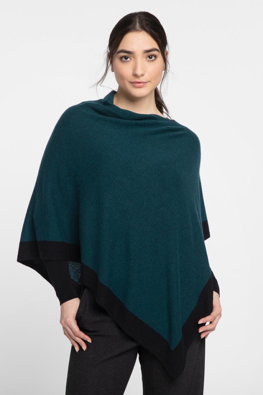 Best Kinross Cashmere Contrast Trim Poncho