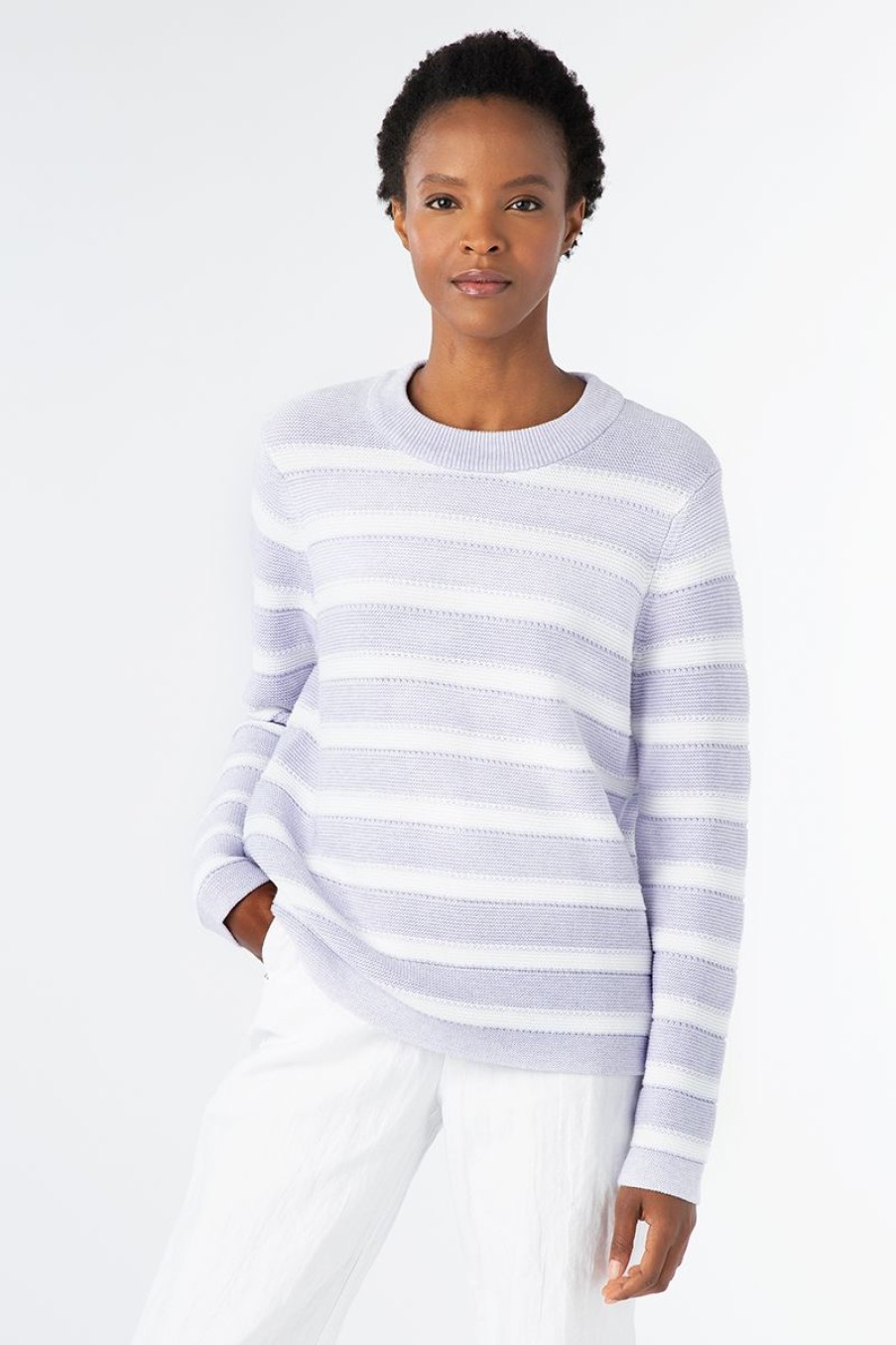 Best Kinross Cashmere Stripe Crew