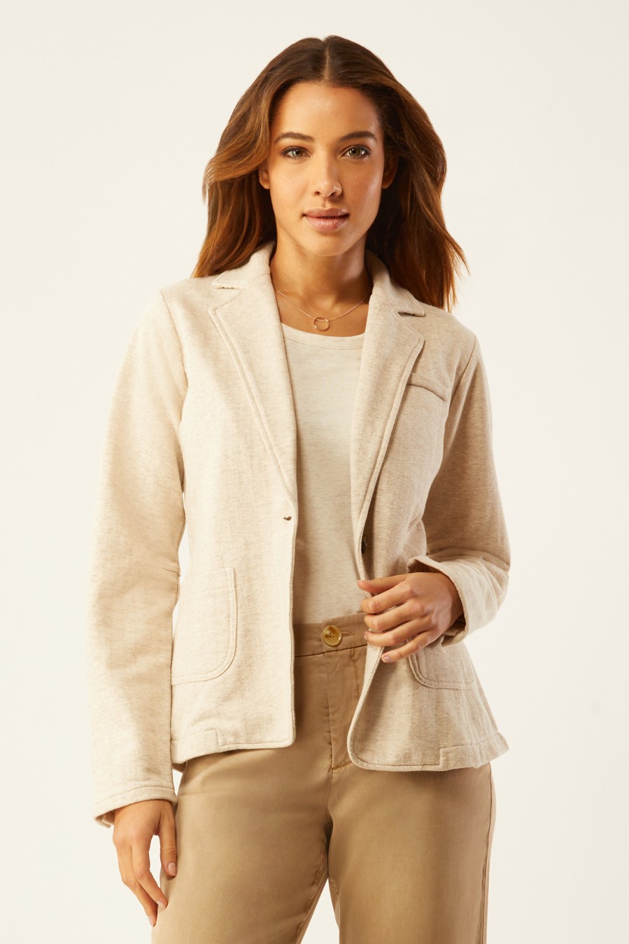 New Ecru Specialty Store Terry Blazer L Heather Oatmea