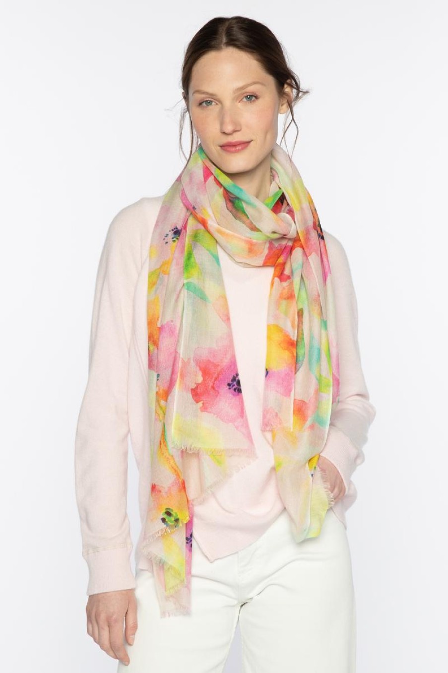 Best Kinross Cashmere Pretty In Pink Posy Print Scarf