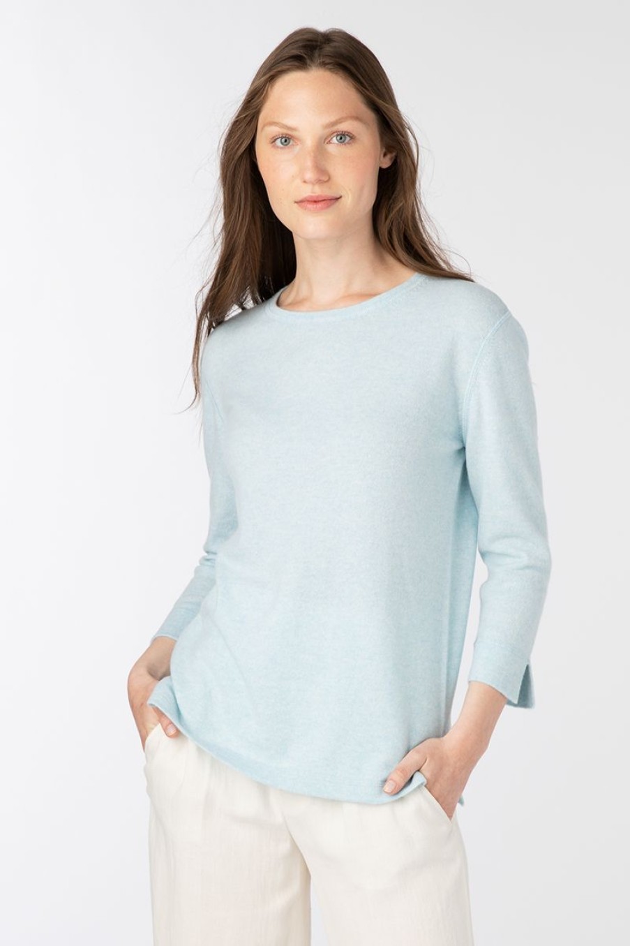 Wholesale Kinross Cashmere 3 Quarter Sleeve Crew