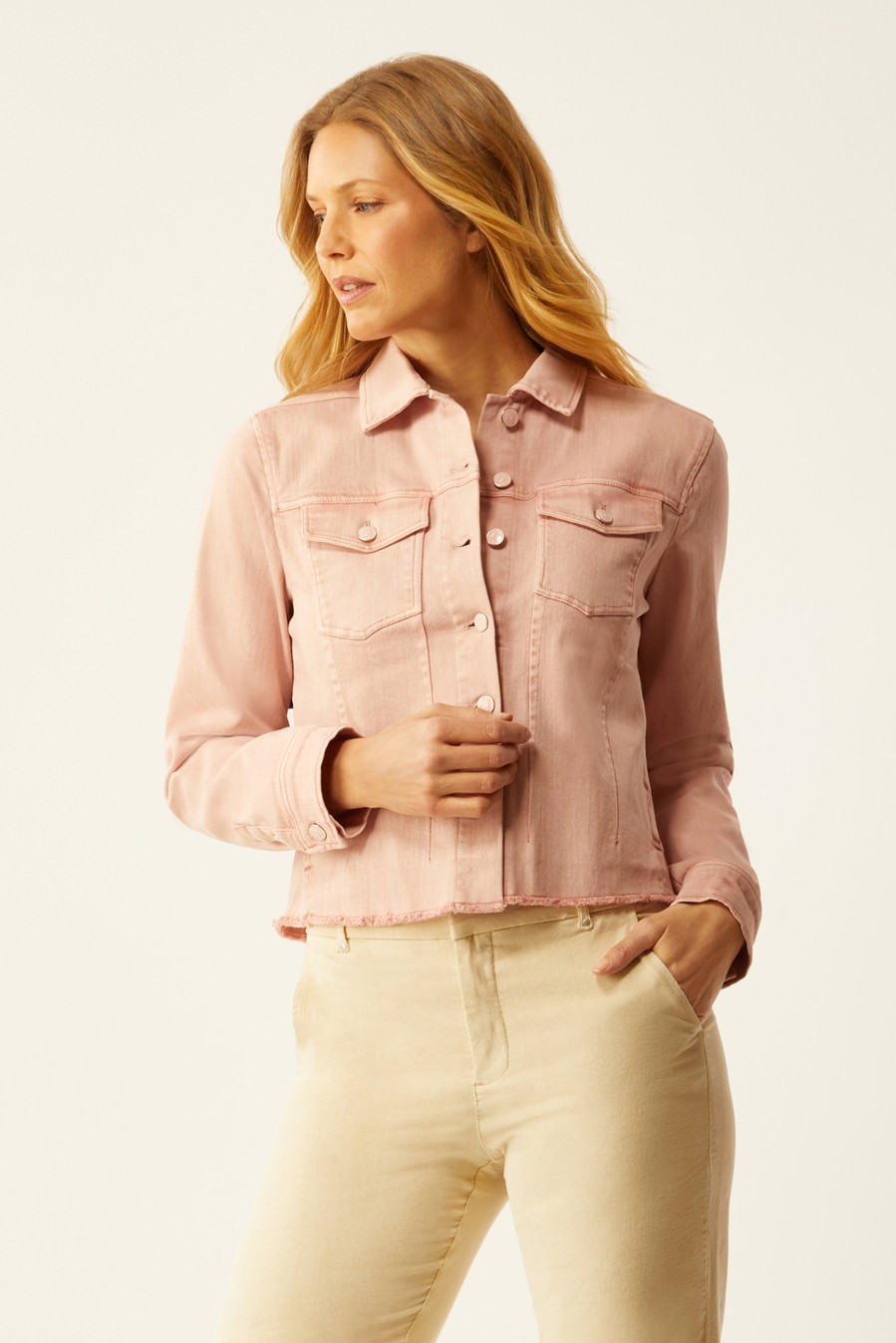 Best Ecru Specialty Store Jean Jacket With Fray Hem - Dusty Rose