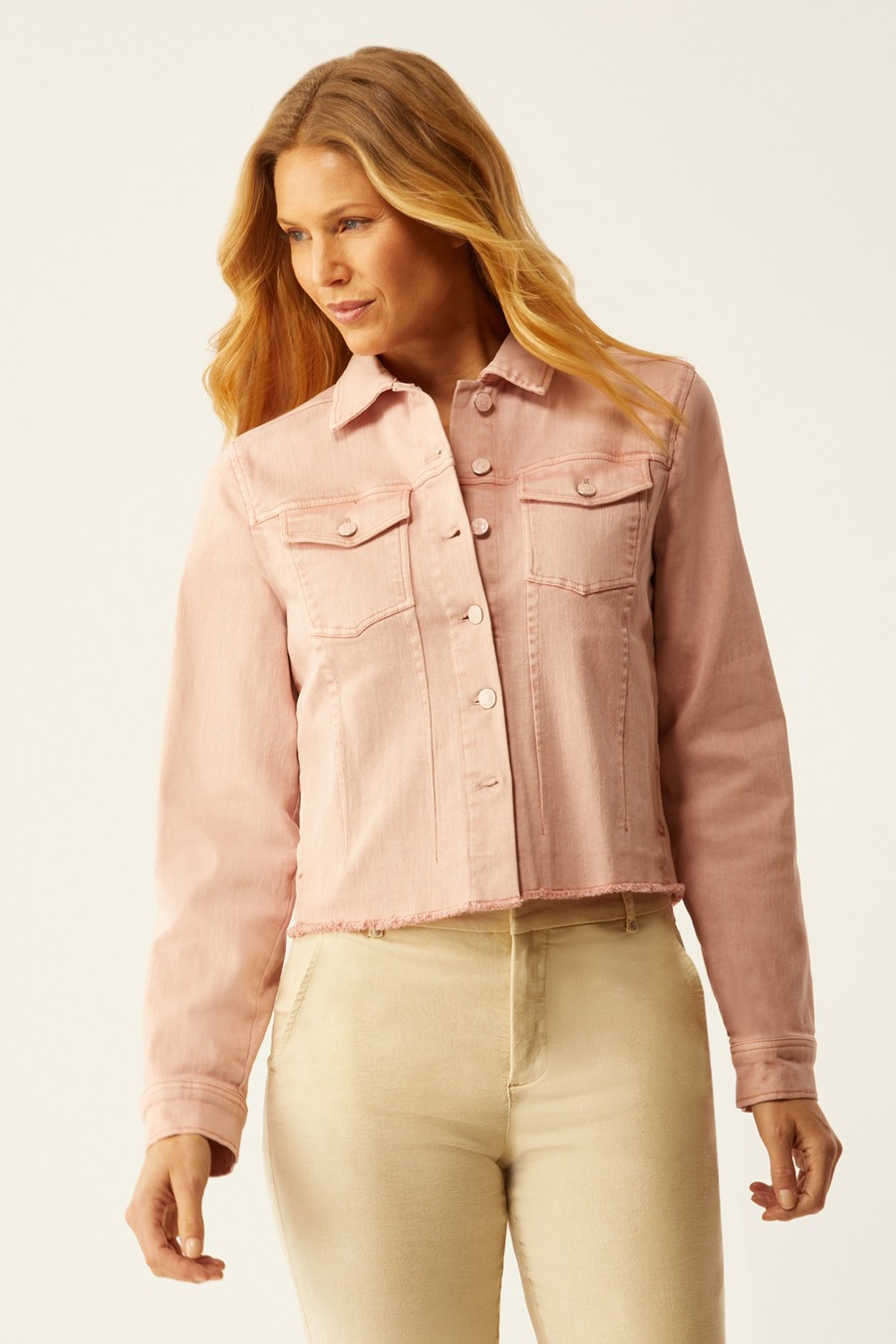 Best Ecru Specialty Store Jean Jacket With Fray Hem - Dusty Rose