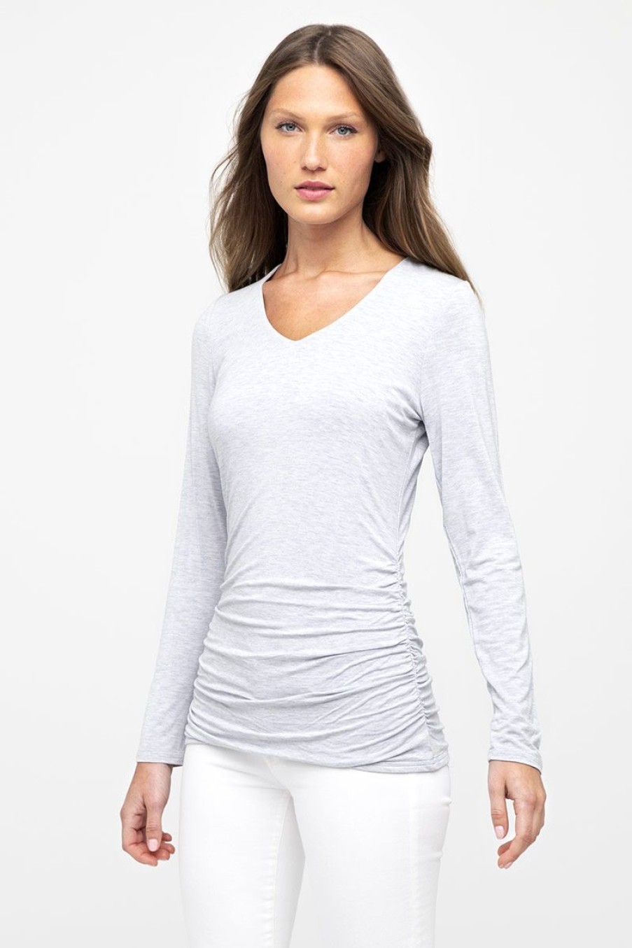 Best Kinross Cashmere Bamboo Ruched Ls Vee