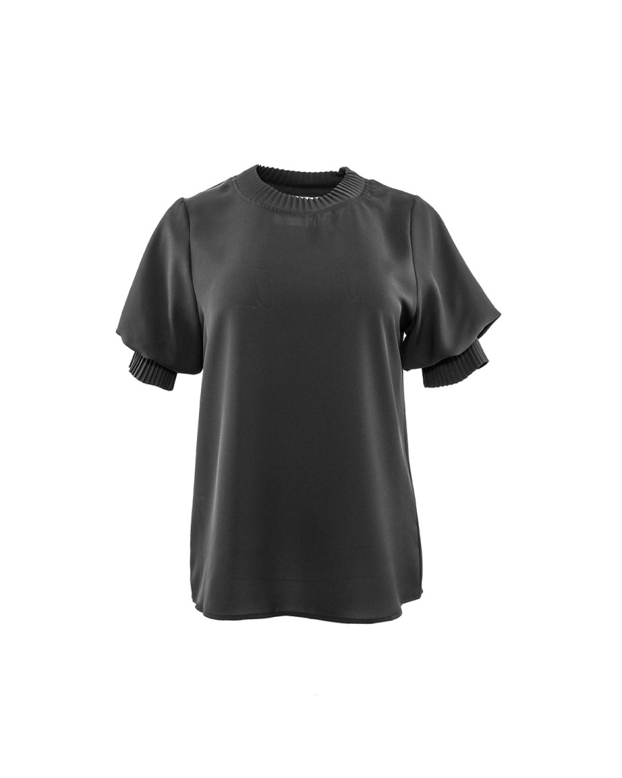 Online THEO The Label Dione Short Sleeve Pleated Neck Top