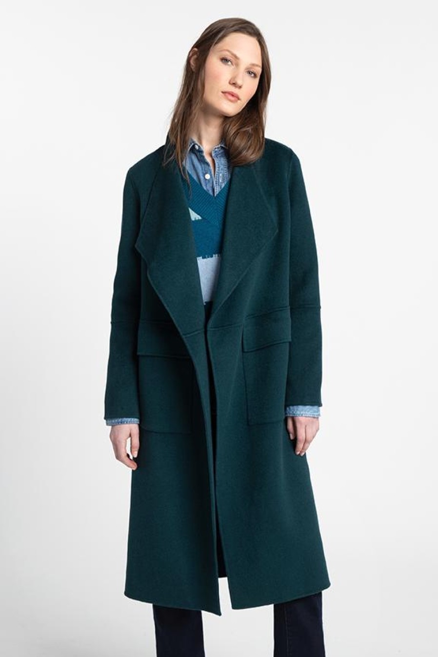 Clearance Kinross Cashmere Long Drape Front Coat