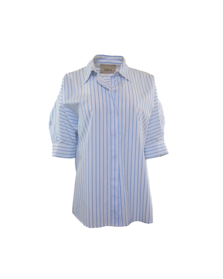 Best THEO The Label Echo Dolman Back Button Shirt Xwhite/Sky Blue