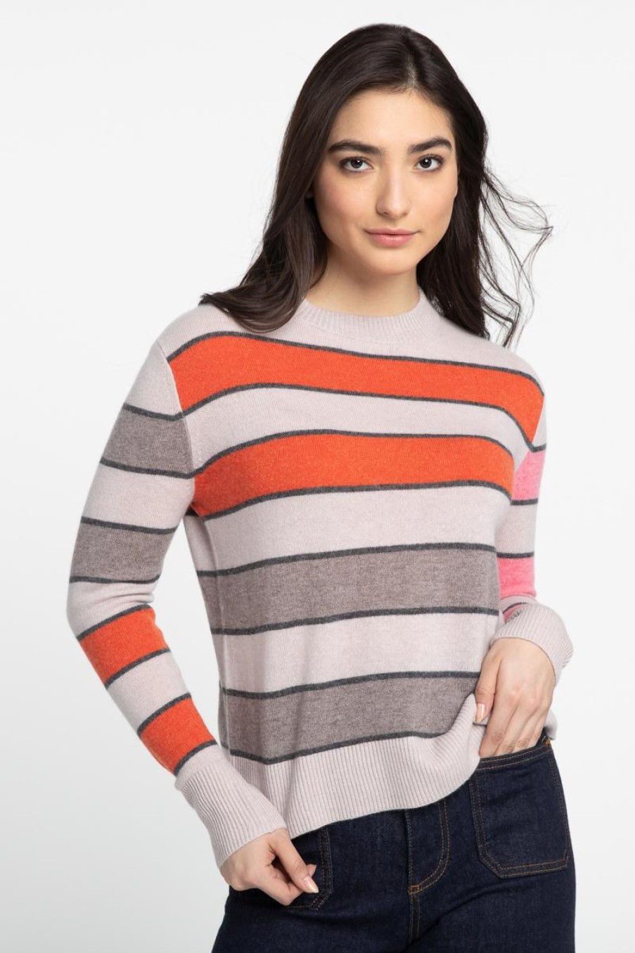 Wholesale Kinross Cashmere Bold Stripe Crew