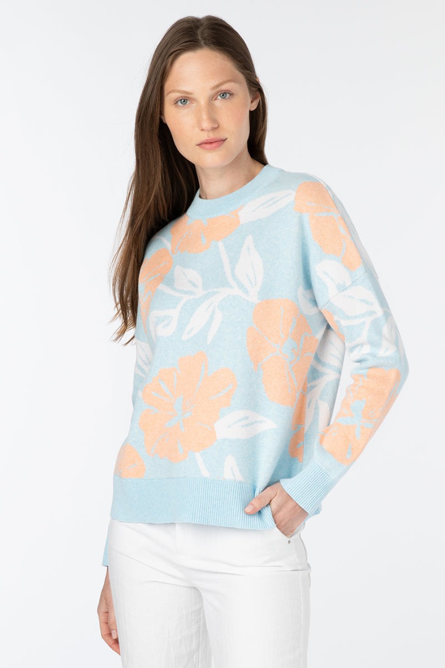 Wholesale Kinross Cashmere Floral Crew