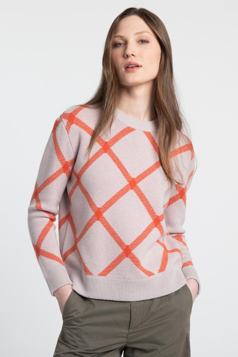 Wholesale Kinross Cashmere Reversible Bias Plaid Crew