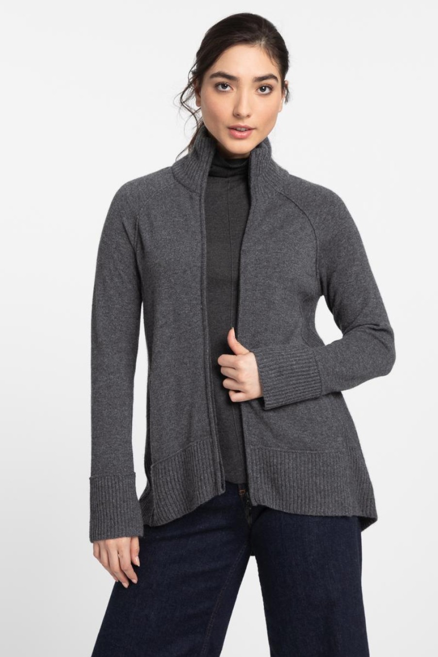 Online Kinross Cashmere Sporty Zip Mock Cardigan