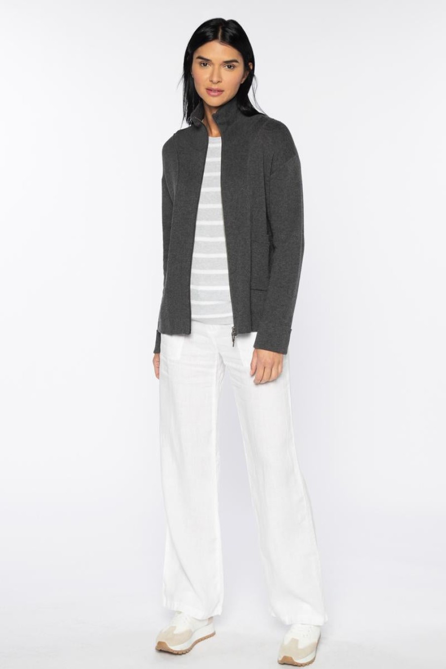 Online Kinross Cashmere Doubleknit Zip Mock Cardigan