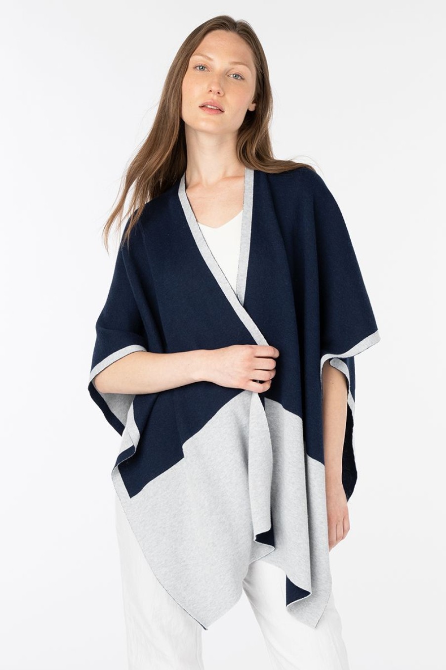 Clearance Kinross Cashmere Reversible Colorblock Ruana