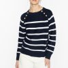 Hot Kinross Cashmere Stripe Button Crew