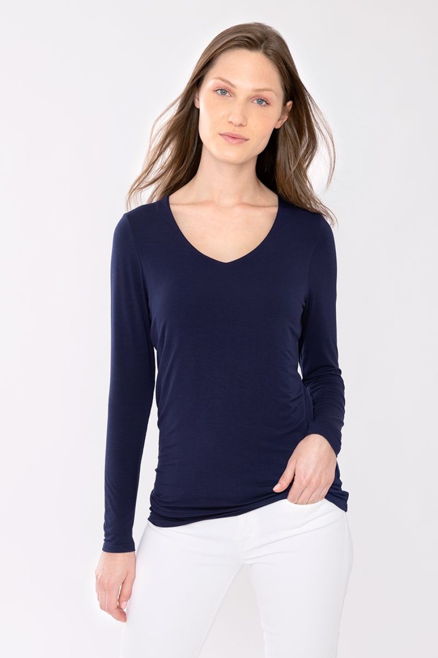 Best Kinross Cashmere Bamboo L/S Vee