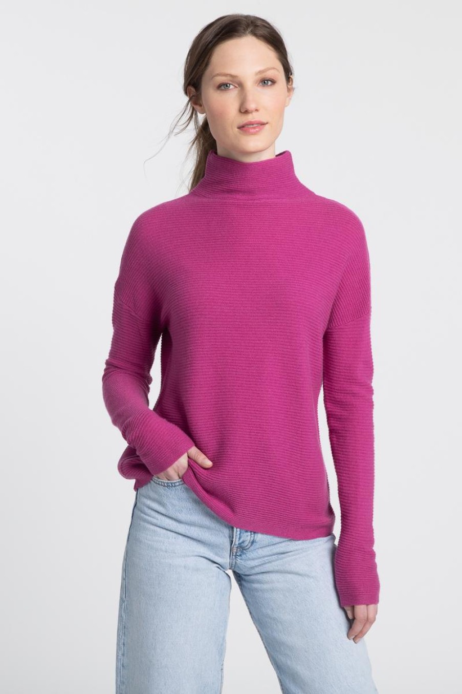 Wholesale Kinross Cashmere Textured Slouchy Funnel