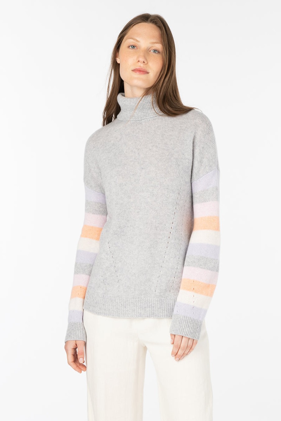 Wholesale Kinross Cashmere Stripe Sleeve T-Neck